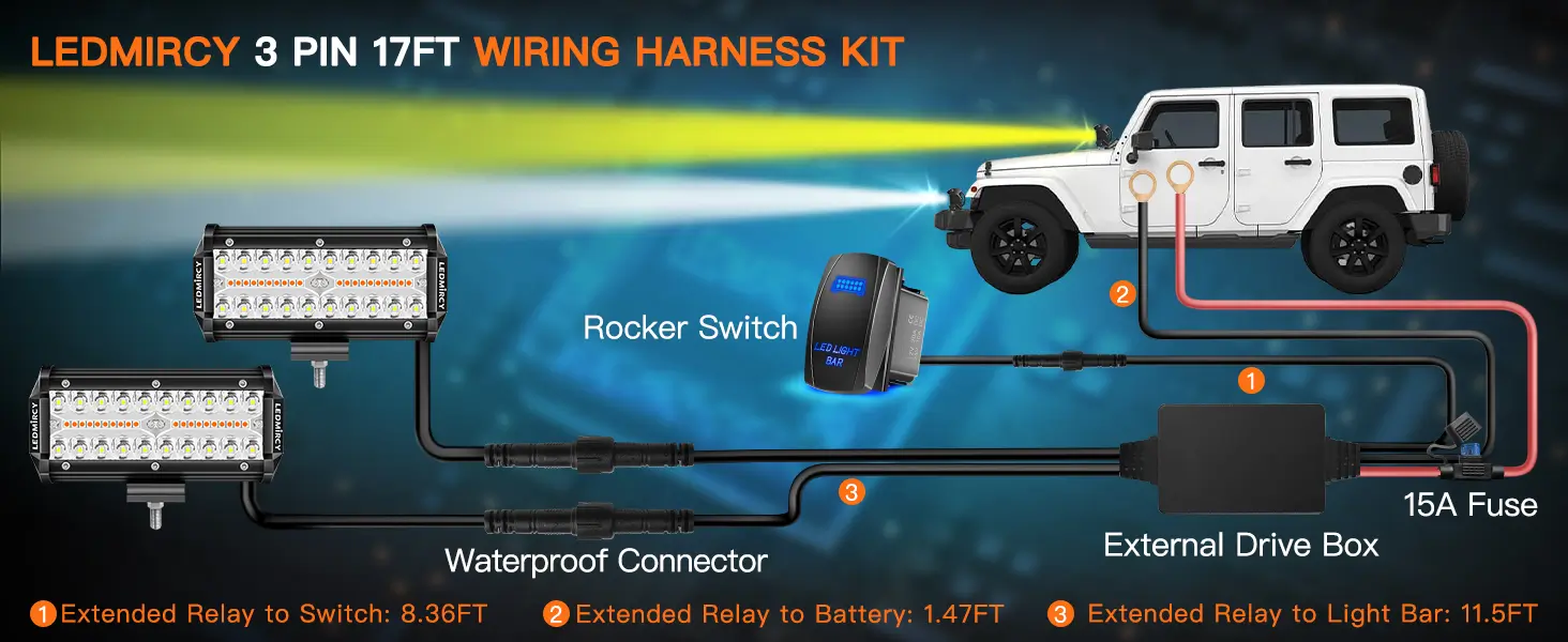3 Pin Wiring Harness for LED Light Bar Kit