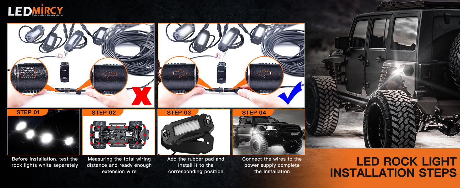 LEDMIRCY R2 Pure White Rock Lights Kit with Rocker Switch Wire Harness  12PCS - LEDMIRCY® LED Lights \u0026 Air Compressors for Off-Road Trucks \u0026 UTVs, image size:1464x600