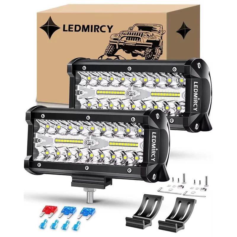 7 Inch LED Light Bar Spot Flood Combo Beam Triple Rows LED Pod Lights 2PCS