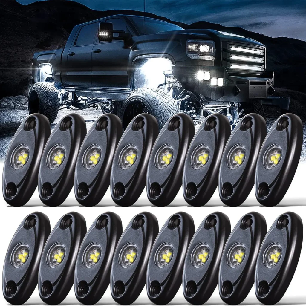 R3 White LED Rock Lights 8-Pack - Super Bright Underbody Lights For Trucks, ATV, UTV, Boats