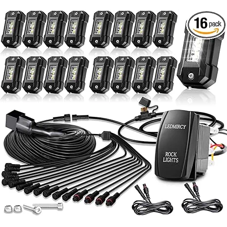 LEDMIRCY R4 Pure White LED Rock Lights Kit with Rocker Switch