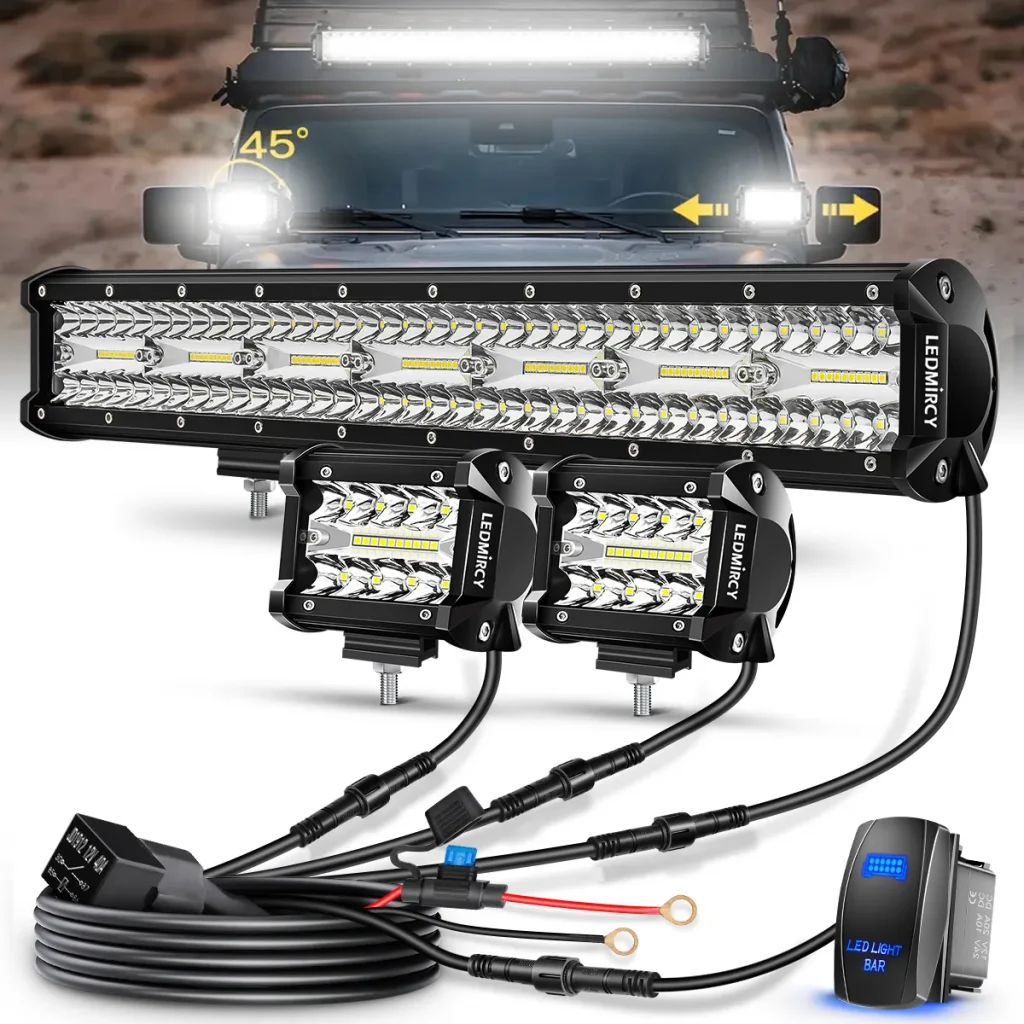 LEDMIRCY 20 Inch and 4 Inch LED Light Bars Kit with Wiring Harness and Rocker Switch for off-road vehicle lighting