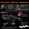 LEDMIRCY 12-Leads Rock Lights Wiring Harness Kit with waterproof fuse and relay for Jeeps, Trucks, and UTVs. Features extra blade fuse and spare male connectors