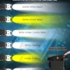 6-mode LED light bar kit, featuring 6500K white beam, 3500K amber beam, combo and flashing modes, with built-in 40A power relay and rocker switch for off-road vehicles
