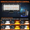 LEDMIRCY LED light bar featuring 6 lighting modes (white, amber, combo, and flashing) controlled by a one-touch rocker switch with clear indicator lights