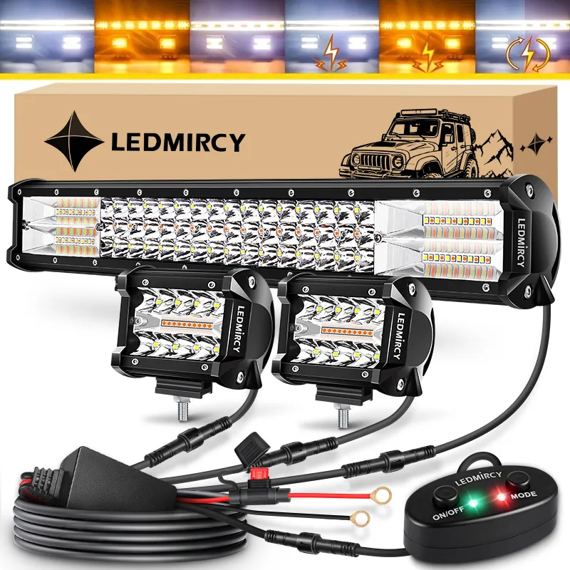 20-inch LED light bar with 4-inch light bars, 6 color modes, and wiring harness for off-road trucks and Jeeps