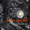 Fully submerged IP68 waterproof rock light pod covered in water droplets and mud, demonstrating extreme weather protection.